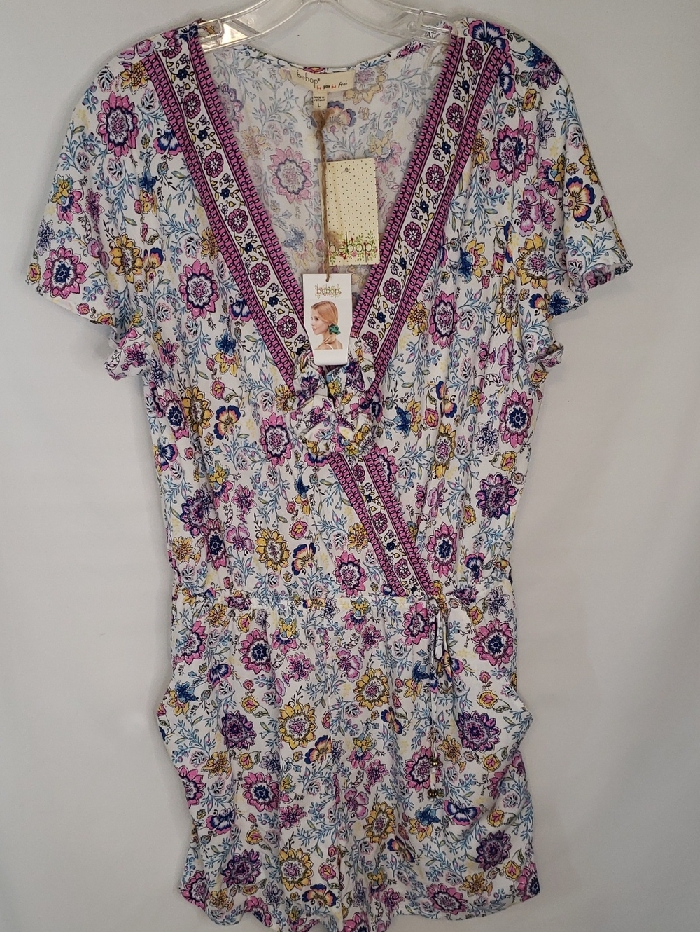 Bebop Floral Wrap-Style Romper with Matching Hair Band, Large